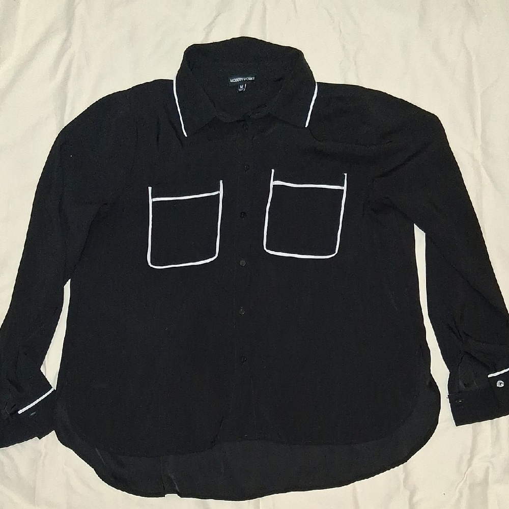 Classic Black Button Down Shirt with White Accents